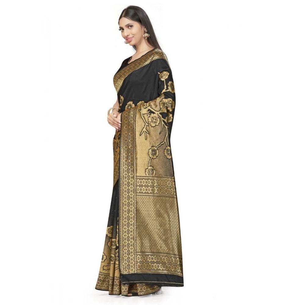 Generic Women's Banarasi Silk Saree (Black,5-6 Mtrs) - MYLUXURY LANE ENTERPRISE