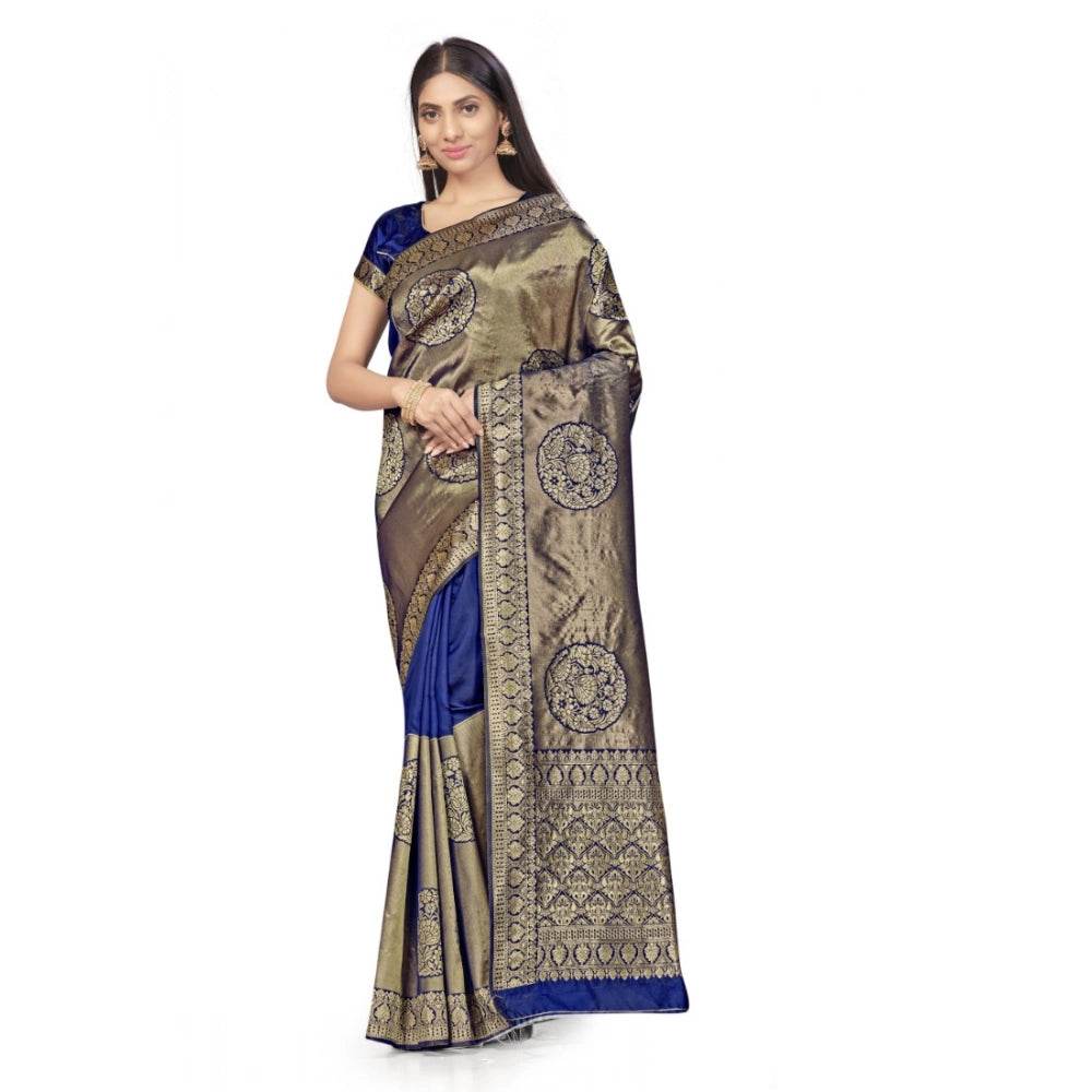 Generic Women's Banarasi Silk Saree (Navy Blue,5-6 Mtrs) - MYLUXURY LANE ENTERPRISE