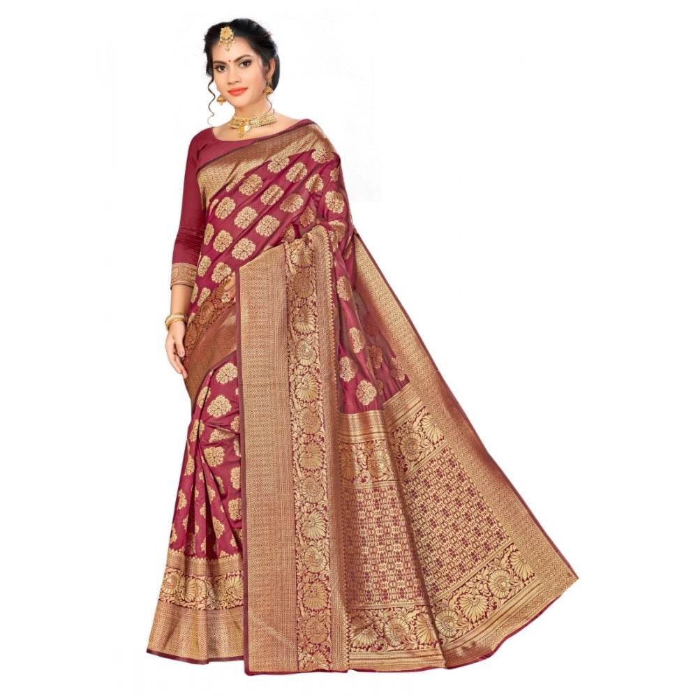 Generic Women's Banarasi Silk Saree (Maroon,5-6 Mtrs) - MYLUXURY LANE ENTERPRISE