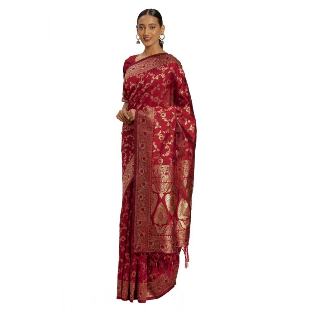Generic Women's Banarasi Silk Saree (Red,5-6 Mtrs) - MYLUXURY LANE ENTERPRISE