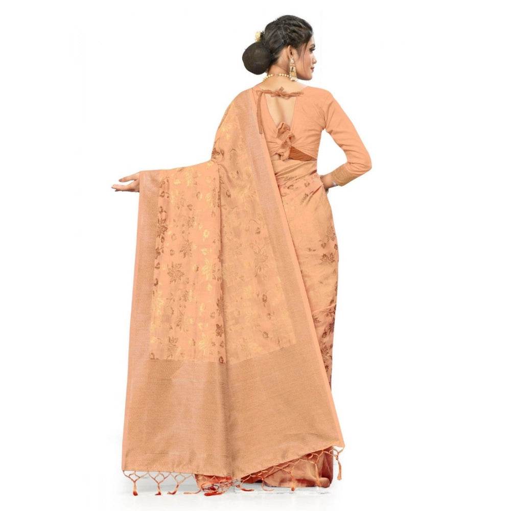 Generic Women's Banarasi (Spun Cotton) Saree (Beige,5-6 Mtrs) - MYLUXURY LANE ENTERPRISE