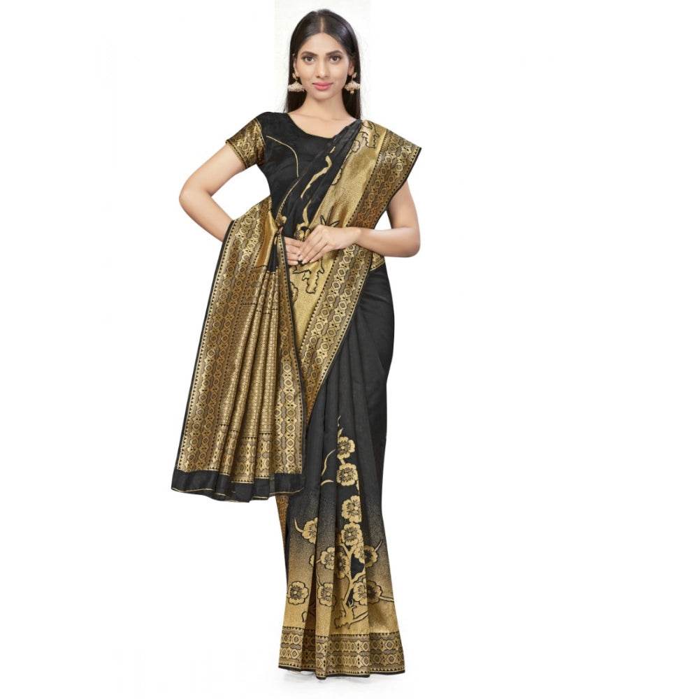 Generic Women's Banarasi Silk Saree (Black,5-6 Mtrs) - MYLUXURY LANE ENTERPRISE
