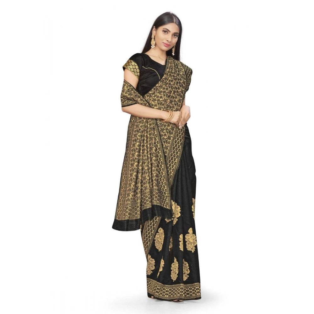 Generic Women's Banarasi Silk Saree (Black,5-6 Mtrs) - MYLUXURY LANE ENTERPRISE