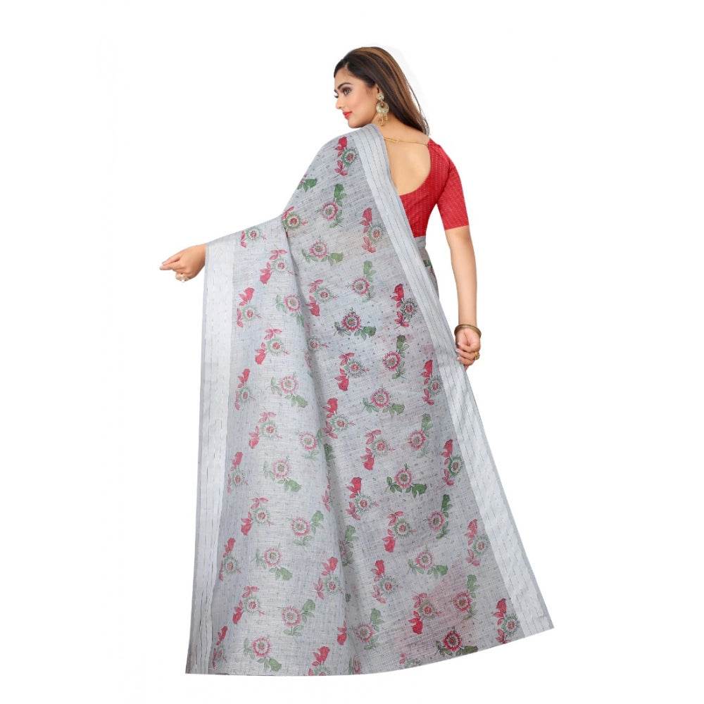 Generic Women's Cotton Saree (Grey,5-6Mtrs) - MYLUXURY LANE ENTERPRISE