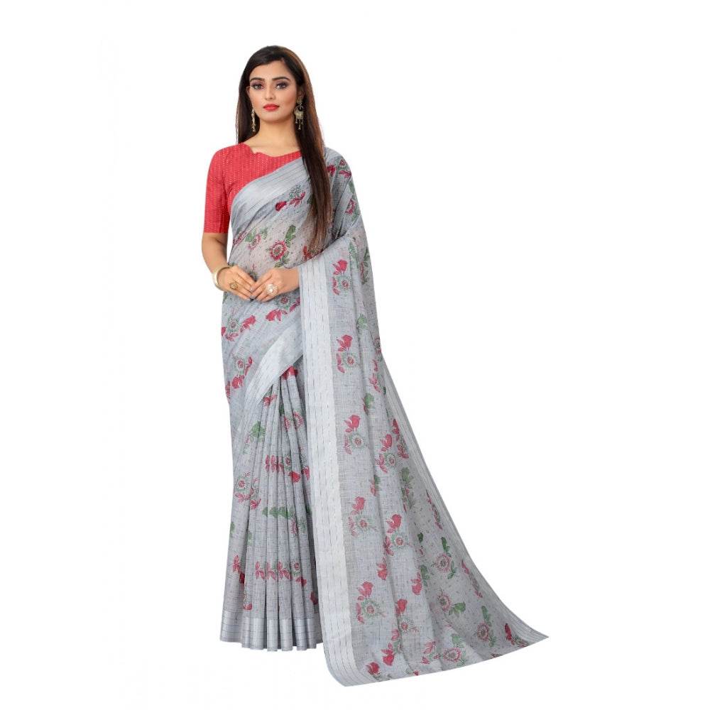 Generic Women's Cotton Saree (Grey,5-6Mtrs) - MYLUXURY LANE ENTERPRISE