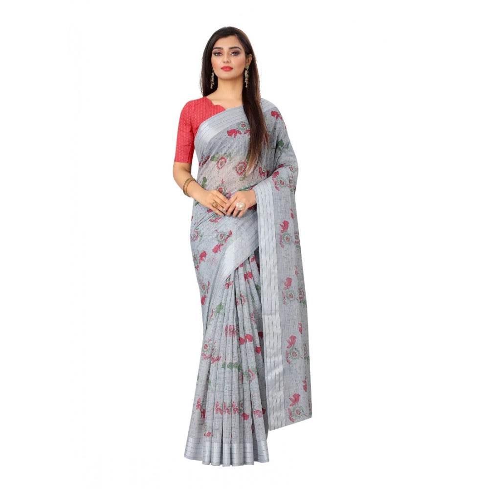 Generic Women's Cotton Saree (Grey,5-6Mtrs) - MYLUXURY LANE ENTERPRISE