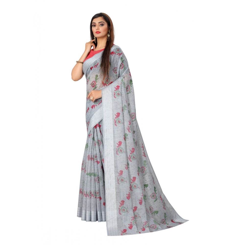 Generic Women's Cotton Saree (Grey,5-6Mtrs) - MYLUXURY LANE ENTERPRISE