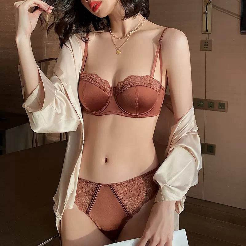 Sexy Glossy Lace Trim French Bra Suit - MYLUXURY LANE ENTERPRISE