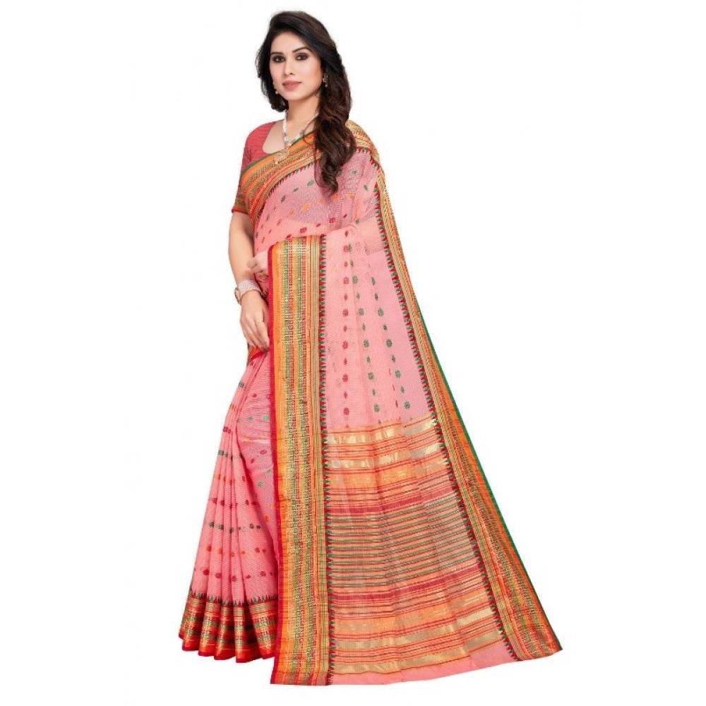 Generic Women's Kota Doria Cotton Woven Butta Saree With Blouse (Pink, 5-6 Mtrs) - MYLUXURY LANE ENTERPRISE