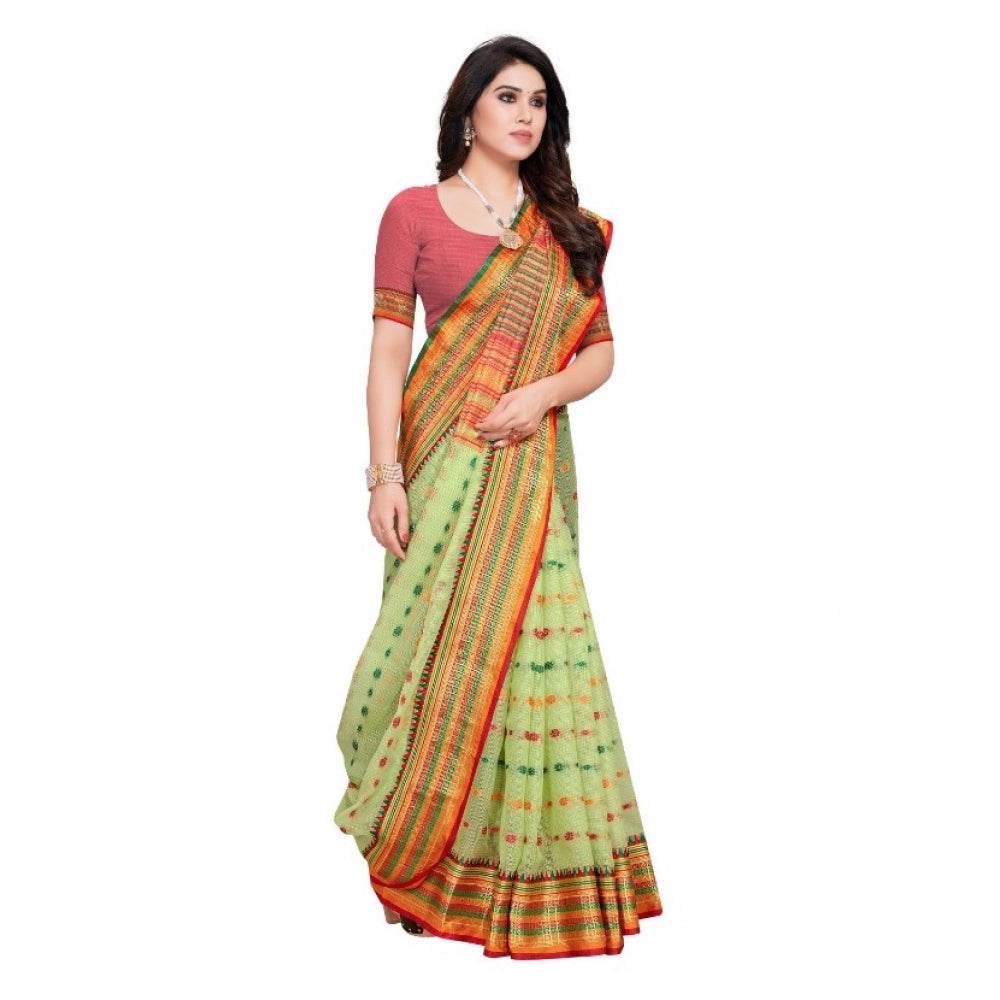 Generic Women's Kota Doria Cotton Woven Butta Saree With Blouse (Light Green, 5-6 Mtrs) - MYLUXURY LANE ENTERPRISE