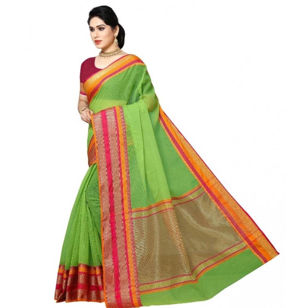 Generic Women's Kota Doria Cotton Border Saree With Blouse (Light Green, 5-6 Mtrs) - MYLUXURY LANE ENTERPRISE