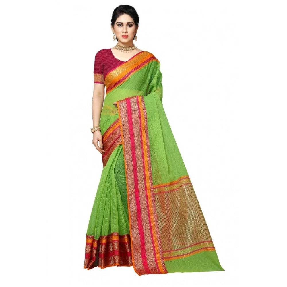 Generic Women's Kota Doria Cotton Border Saree With Blouse (Light Green, 5-6 Mtrs) - MYLUXURY LANE ENTERPRISE