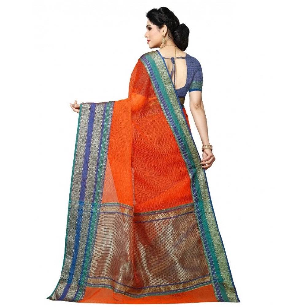 Generic Women's Kota Doria Cotton Border Saree With Blouse (Fanta, 5-6 Mtrs) - MYLUXURY LANE ENTERPRISE