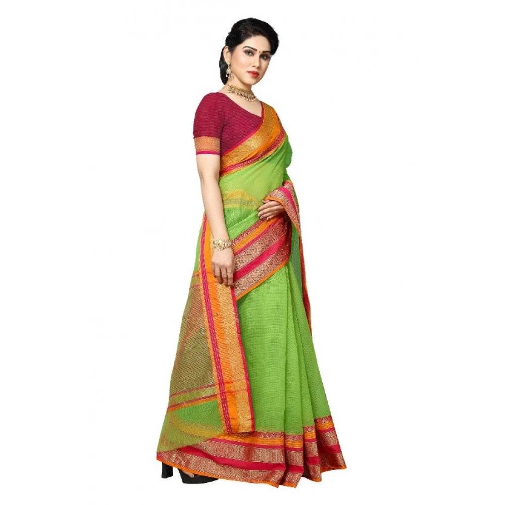 Generic Women's Kota Doria Cotton Border Saree With Blouse (Light Green, 5-6 Mtrs) - MYLUXURY LANE ENTERPRISE