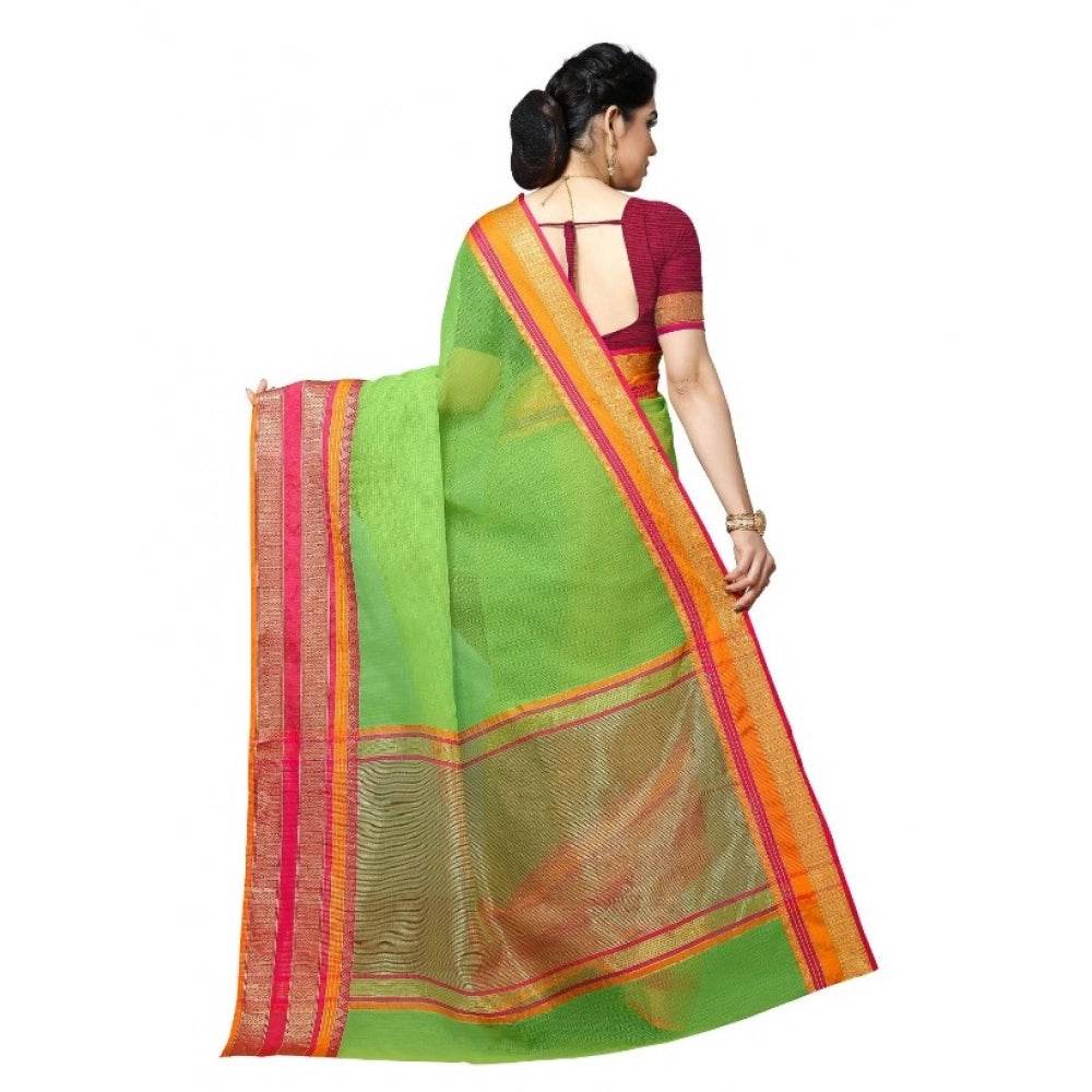 Generic Women's Kota Doria Cotton Border Saree With Blouse (Light Green, 5-6 Mtrs) - MYLUXURY LANE ENTERPRISE