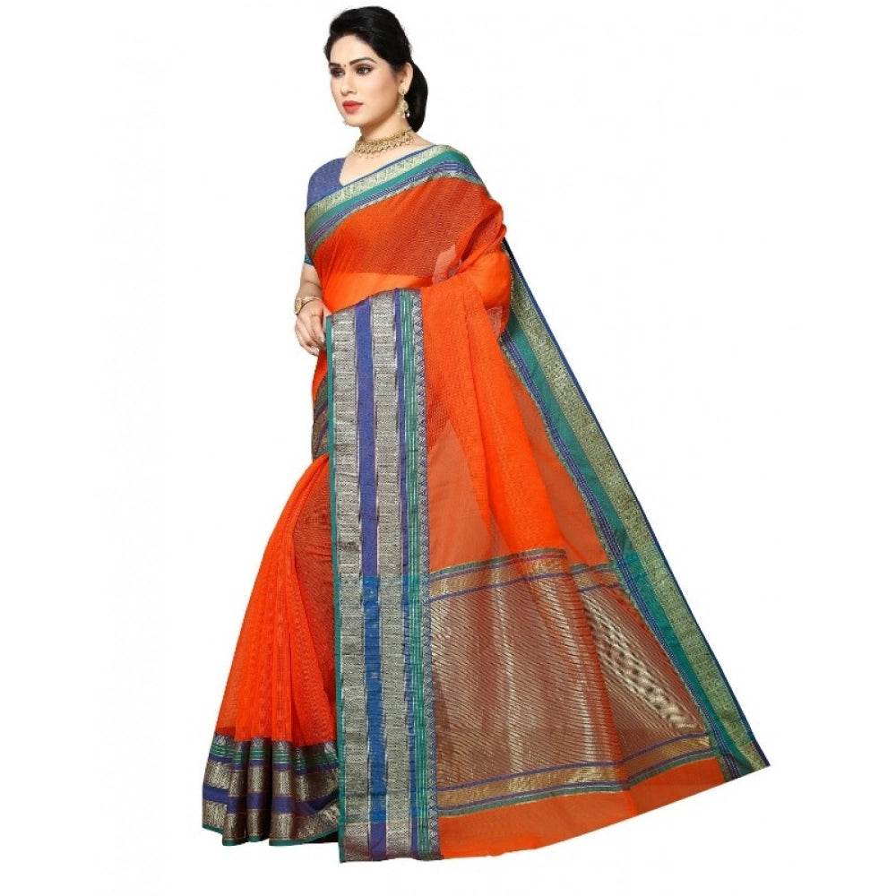 Generic Women's Kota Doria Cotton Border Saree With Blouse (Fanta, 5-6 Mtrs) - MYLUXURY LANE ENTERPRISE