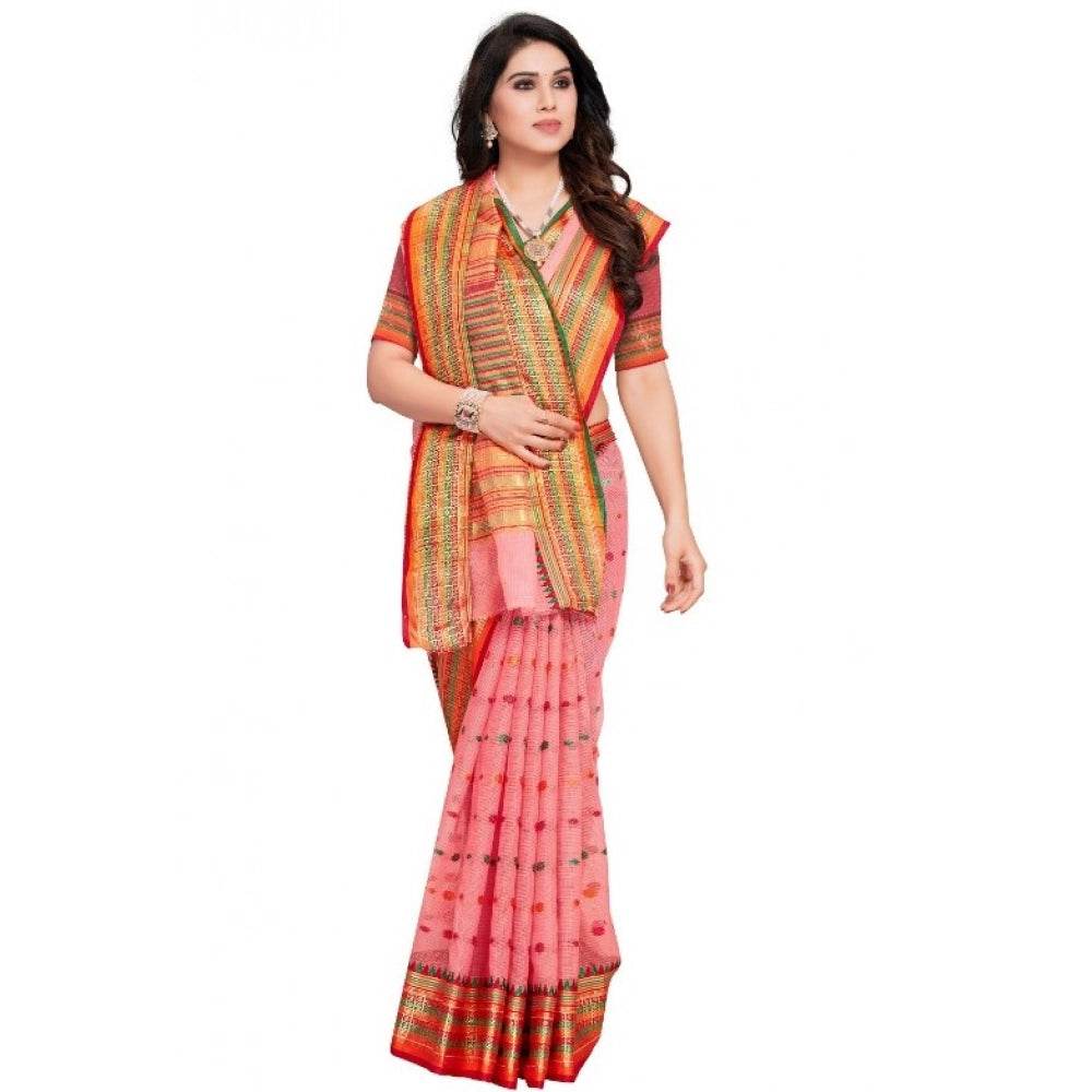 Generic Women's Kota Doria Cotton Woven Butta Saree With Blouse (Pink, 5-6 Mtrs) - MYLUXURY LANE ENTERPRISE