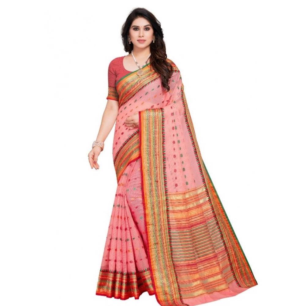 Generic Women's Kota Doria Cotton Woven Butta Saree With Blouse (Pink, 5-6 Mtrs) - MYLUXURY LANE ENTERPRISE