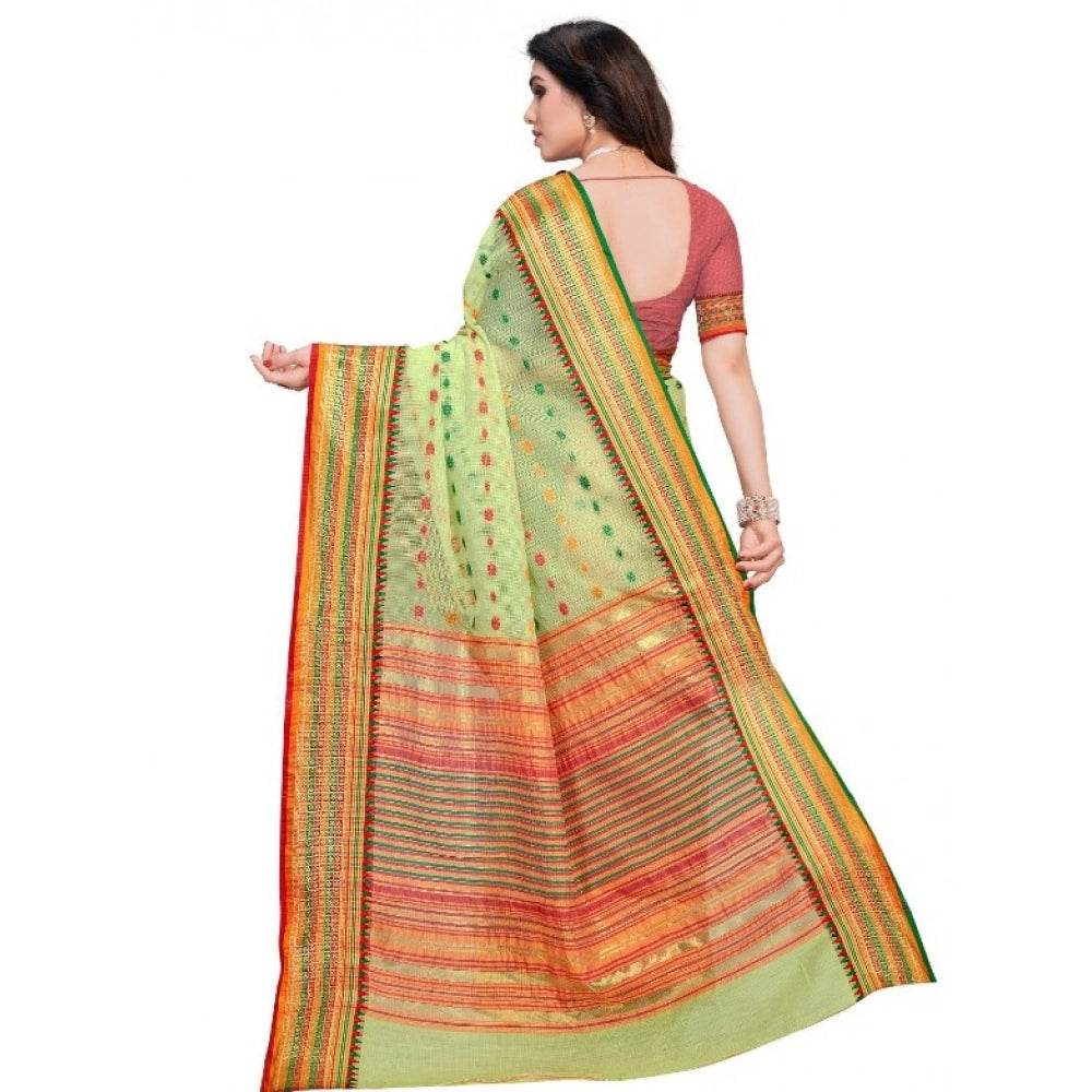 Generic Women's Kota Doria Cotton Woven Butta Saree With Blouse (Light Green, 5-6 Mtrs) - MYLUXURY LANE ENTERPRISE