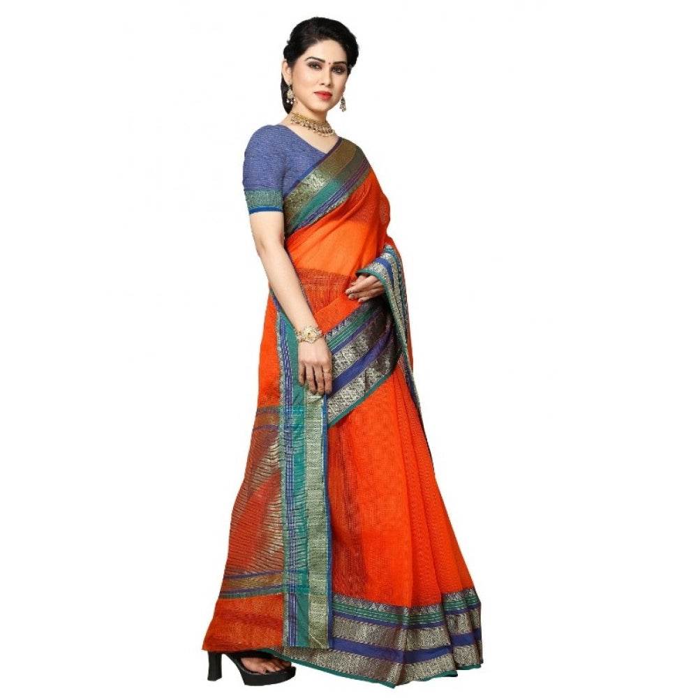 Generic Women's Kota Doria Cotton Border Saree With Blouse (Fanta, 5-6 Mtrs) - MYLUXURY LANE ENTERPRISE