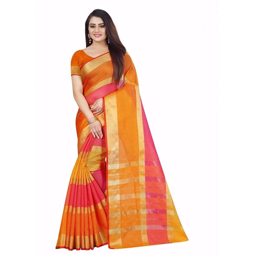 Generic Women's Kota Doria Cotton Plain Saree With Blouse (Multicolor, 5-6 Mtrs) - MYLUXURY LANE ENTERPRISE