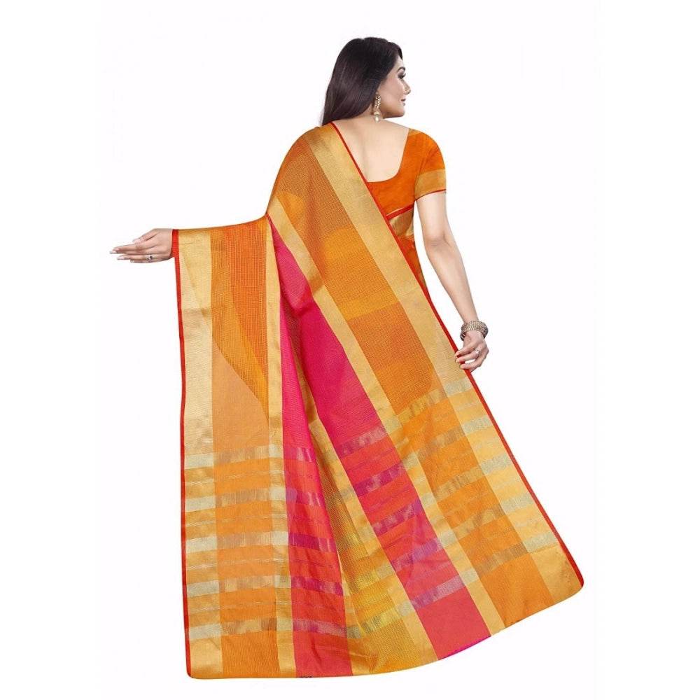 Generic Women's Kota Doria Cotton Plain Saree With Blouse (Multicolor, 5-6 Mtrs) - MYLUXURY LANE ENTERPRISE