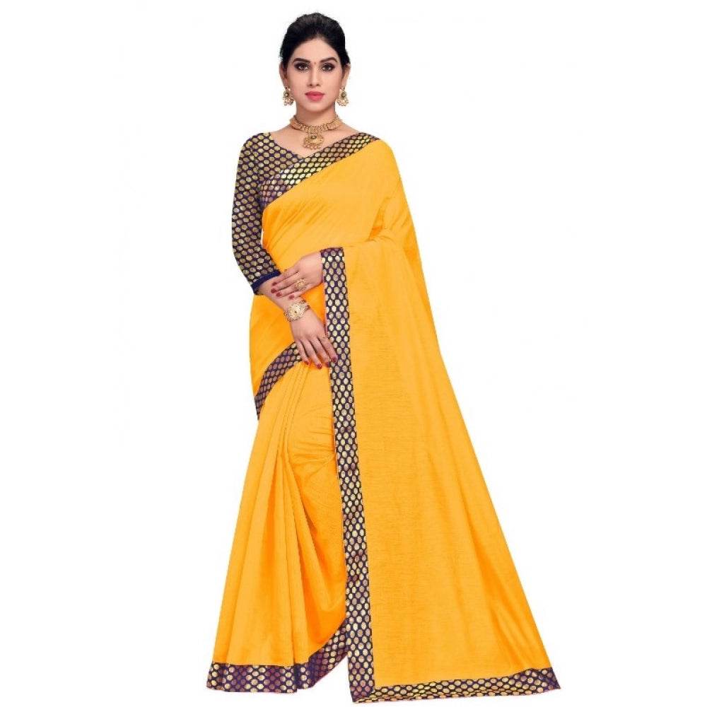 Generic Women's Chanderi Cotton Lace Border Saree With Blouse (Gold, 5-6 Mtrs) - MYLUXURY LANE ENTERPRISE