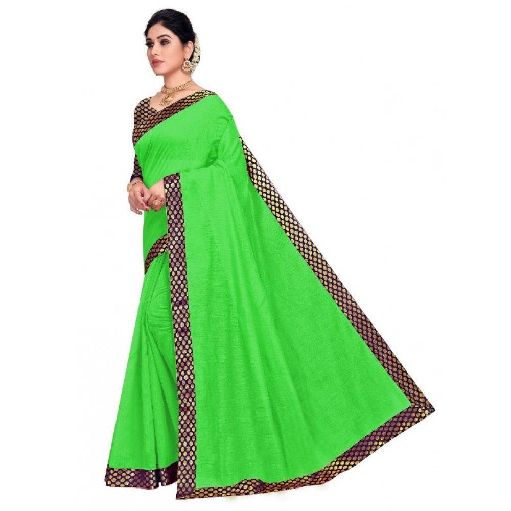 Generic Women's Chanderi Cotton Lace Border Saree With Blouse (Green, 5-6 Mtrs) - MYLUXURY LANE ENTERPRISE