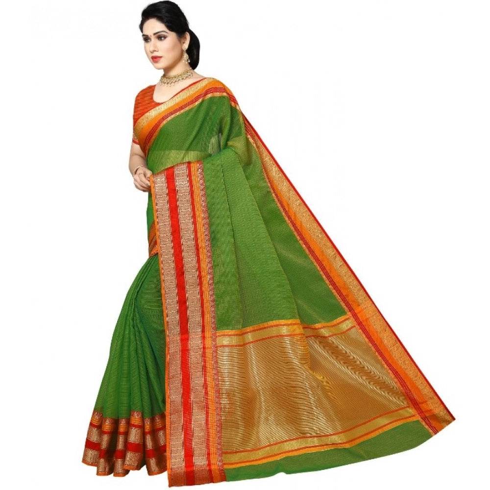 Generic Women's Kota Doria Cotton Border Saree With Blouse (Green, 5-6 Mtrs) - MYLUXURY LANE ENTERPRISE