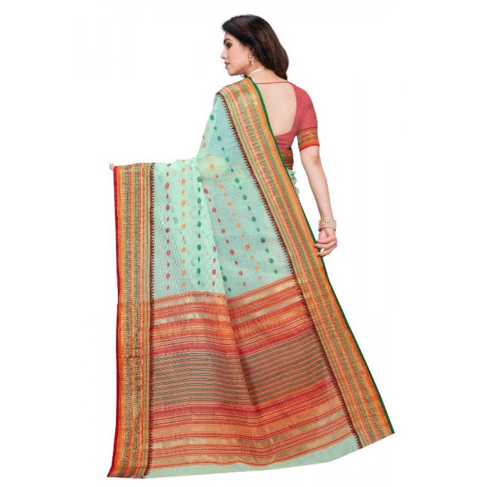 Generic Women's Kota Doria Cotton Woven Butta Saree With Blouse (Pista, 5-6 Mtrs) - MYLUXURY LANE ENTERPRISE