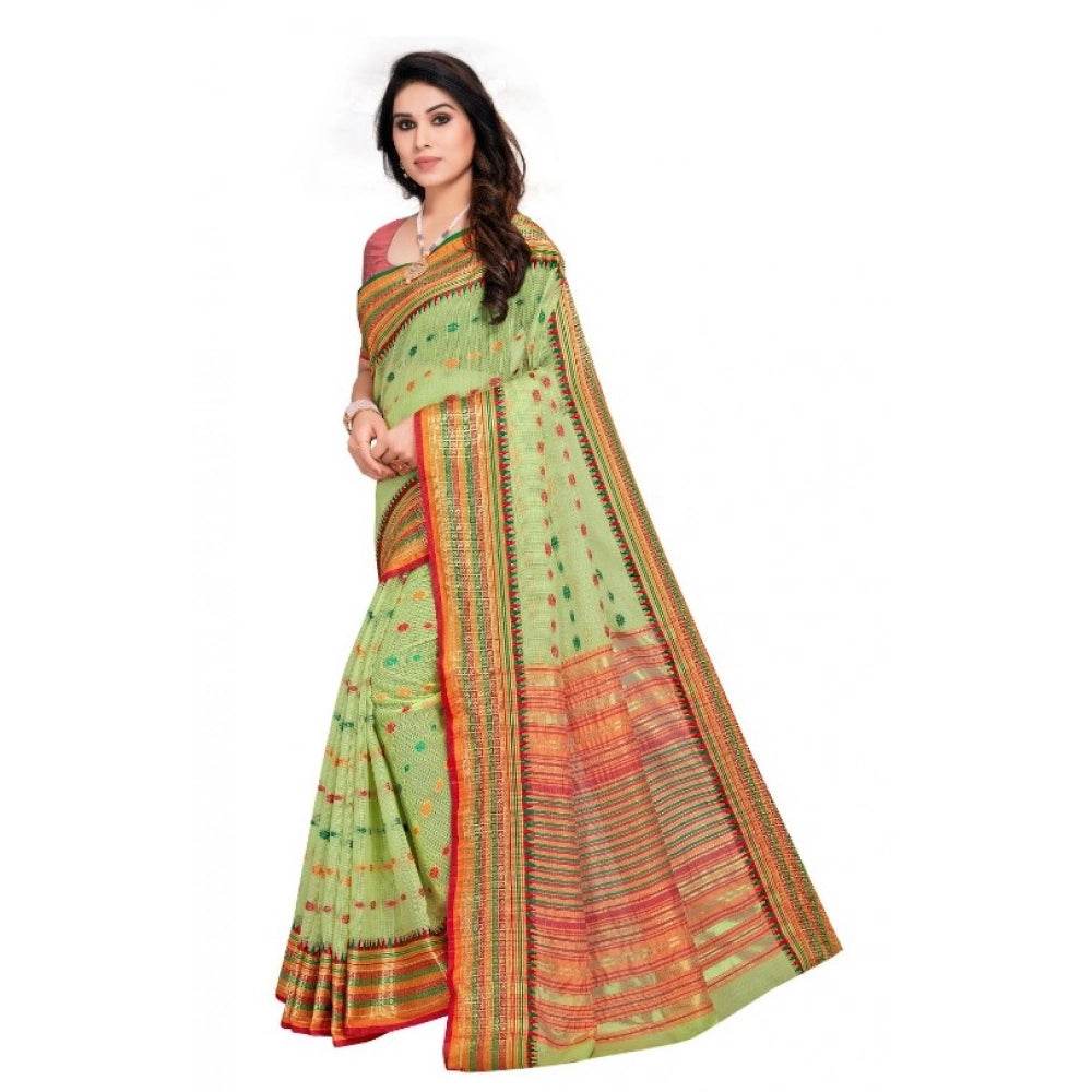 Generic Women's Kota Doria Cotton Woven Butta Saree With Blouse (Light Green, 5-6 Mtrs) - MYLUXURY LANE ENTERPRISE