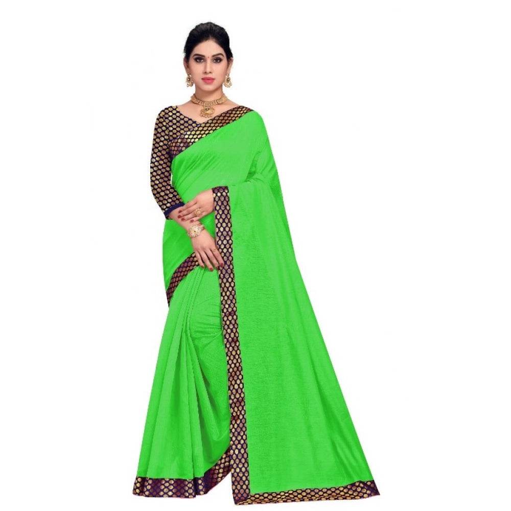 Generic Women's Chanderi Cotton Lace Border Saree With Blouse (Green, 5-6 Mtrs) - MYLUXURY LANE ENTERPRISE