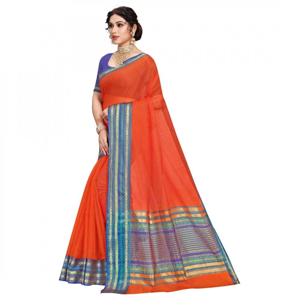 Generic Women's Kota Doria Cotton Bordered Saree With Blouse (Fanta, 5-6 Mtrs) - MYLUXURY LANE ENTERPRISE
