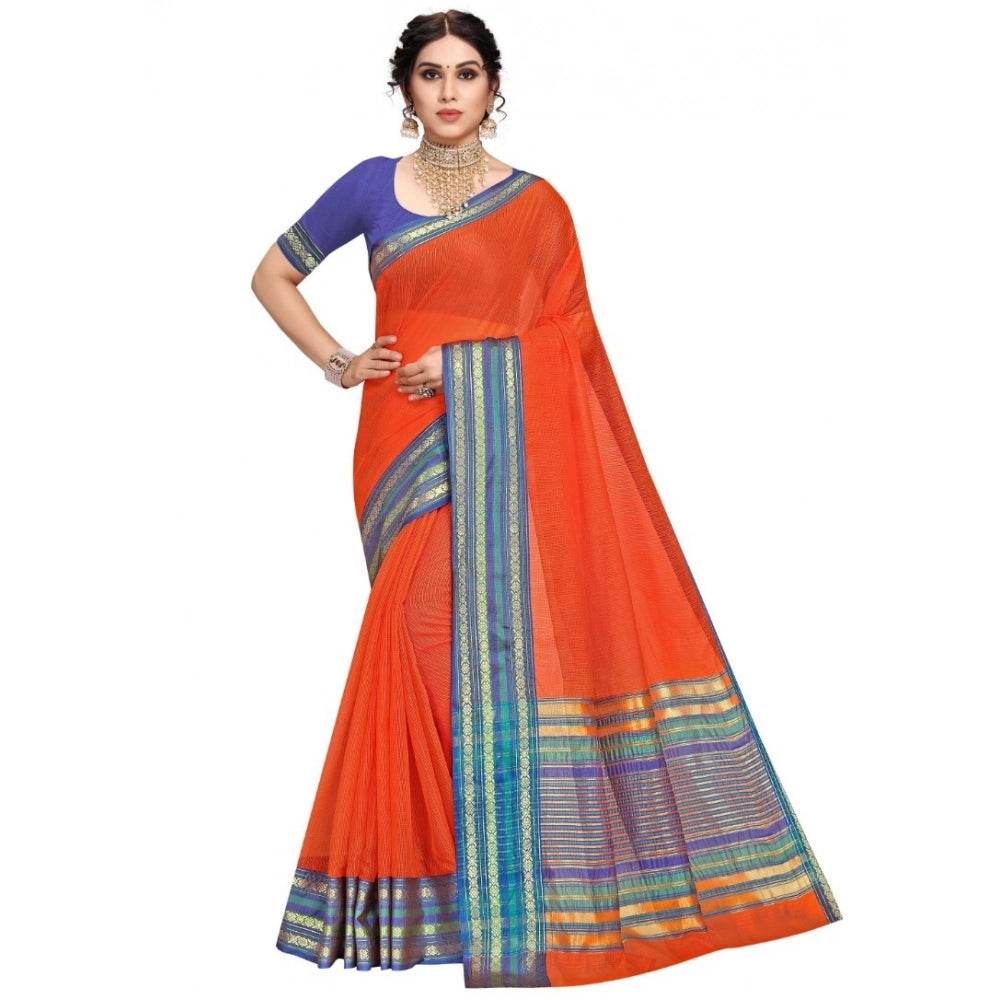 Generic Women's Kota Doria Cotton Bordered Saree With Blouse (Fanta, 5-6 Mtrs) - MYLUXURY LANE ENTERPRISE