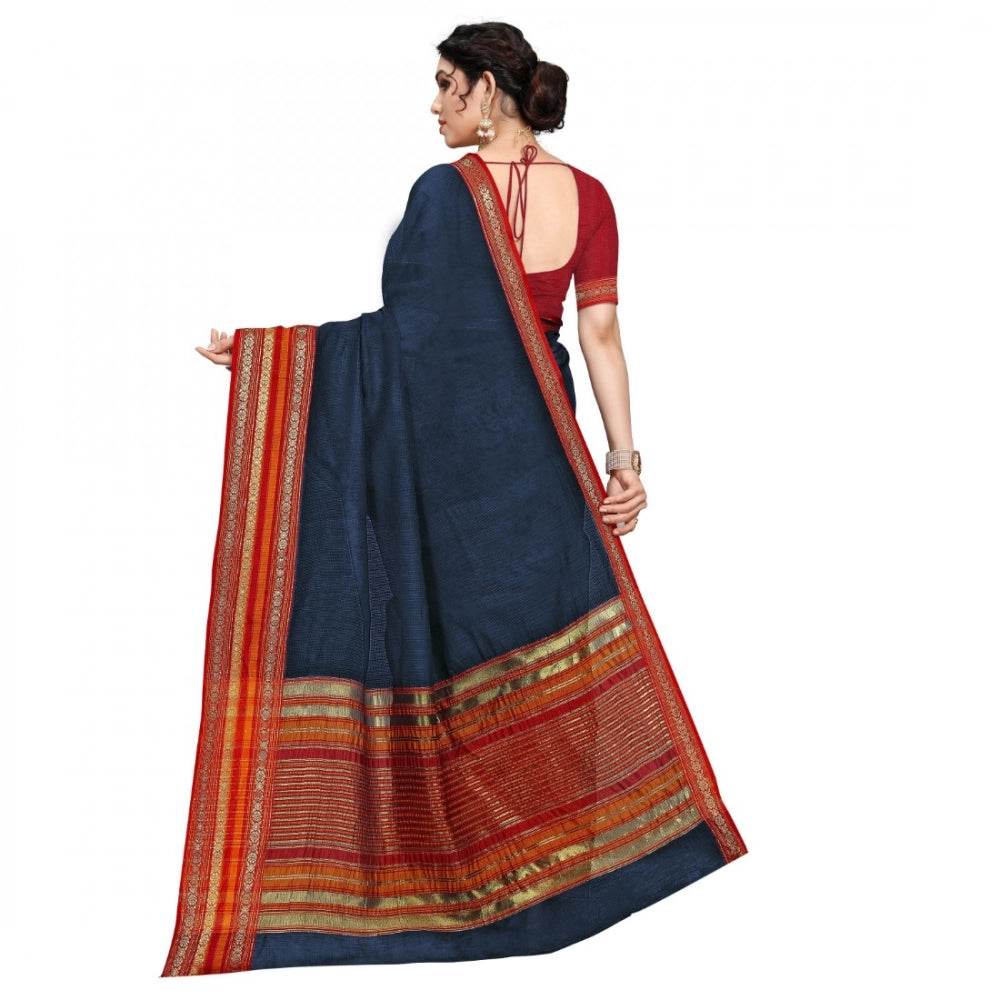 Generic Women's Kota Doria Cotton Bordered Saree With Blouse (Navy Blue, 5-6 Mtrs) - MYLUXURY LANE ENTERPRISE