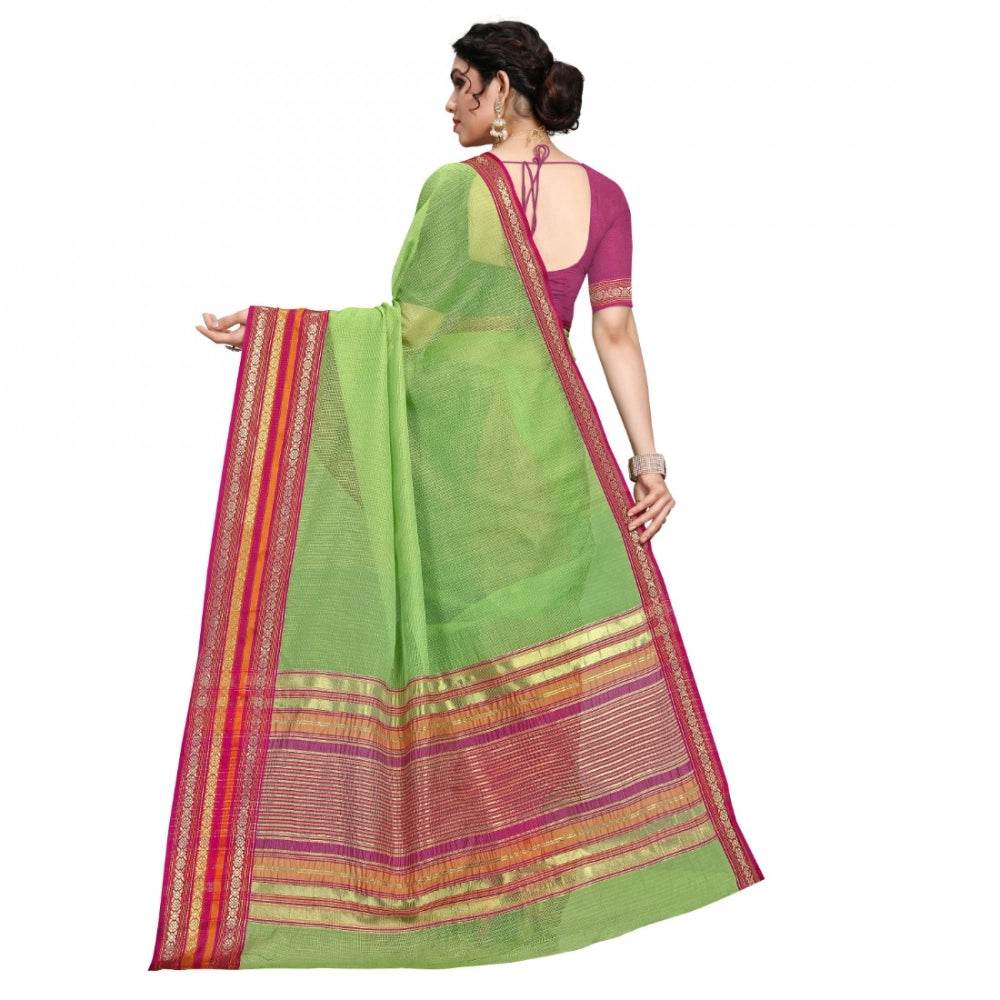 Generic Women's Kota Doria Cotton Bordered Saree With Blouse (Light Green, 5-6 Mtrs) - MYLUXURY LANE ENTERPRISE