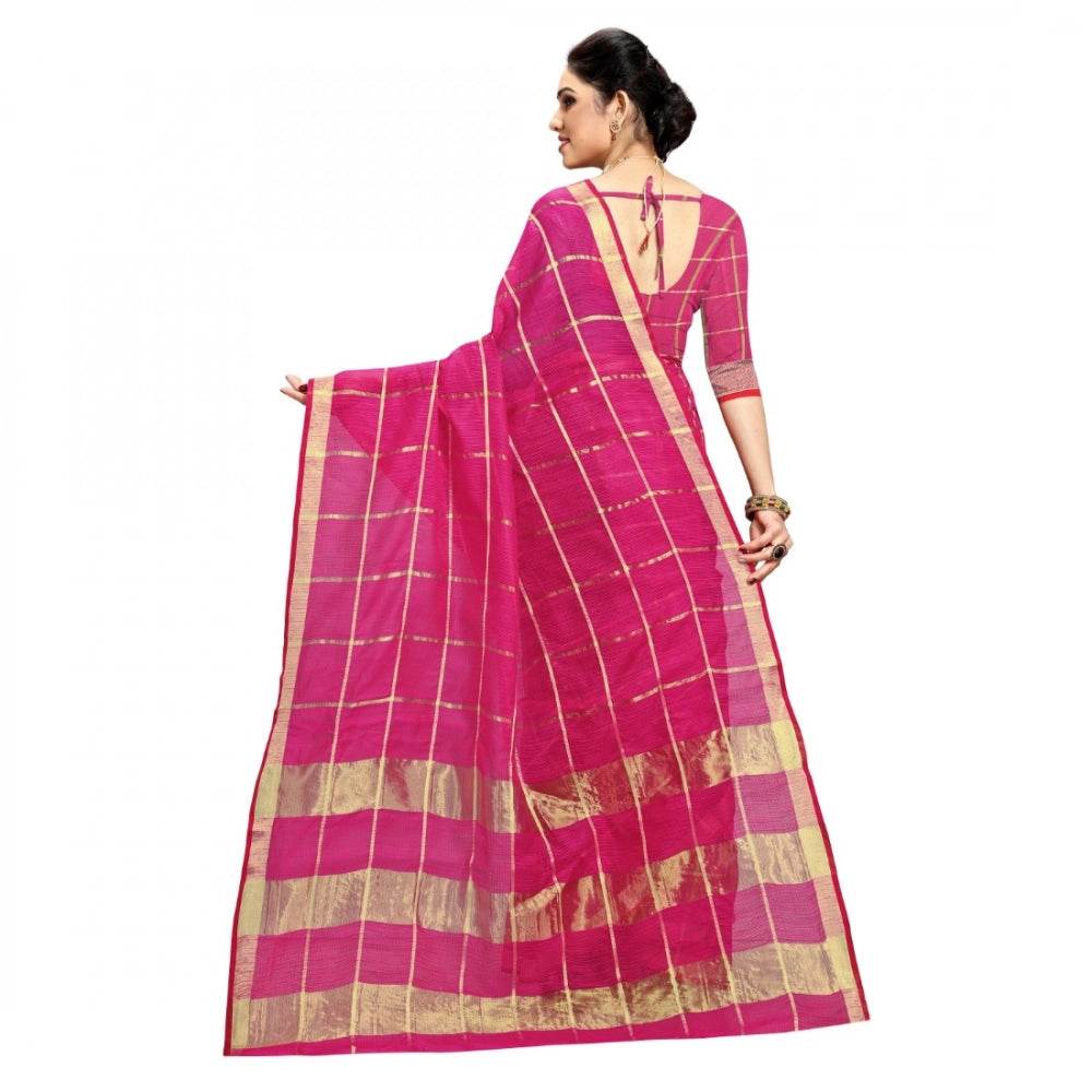 Generic Women's Kota Doria Cotton Checked Saree With Blouse (Rani, 5-6 Mtrs) - MYLUXURY LANE ENTERPRISE