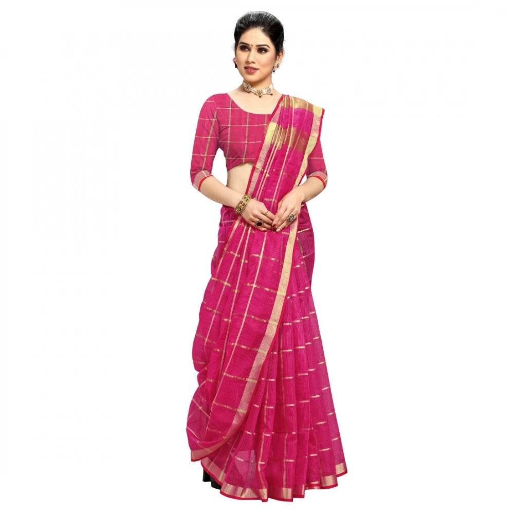 Generic Women's Kota Doria Cotton Checked Saree With Blouse (Rani, 5-6 Mtrs) - MYLUXURY LANE ENTERPRISE