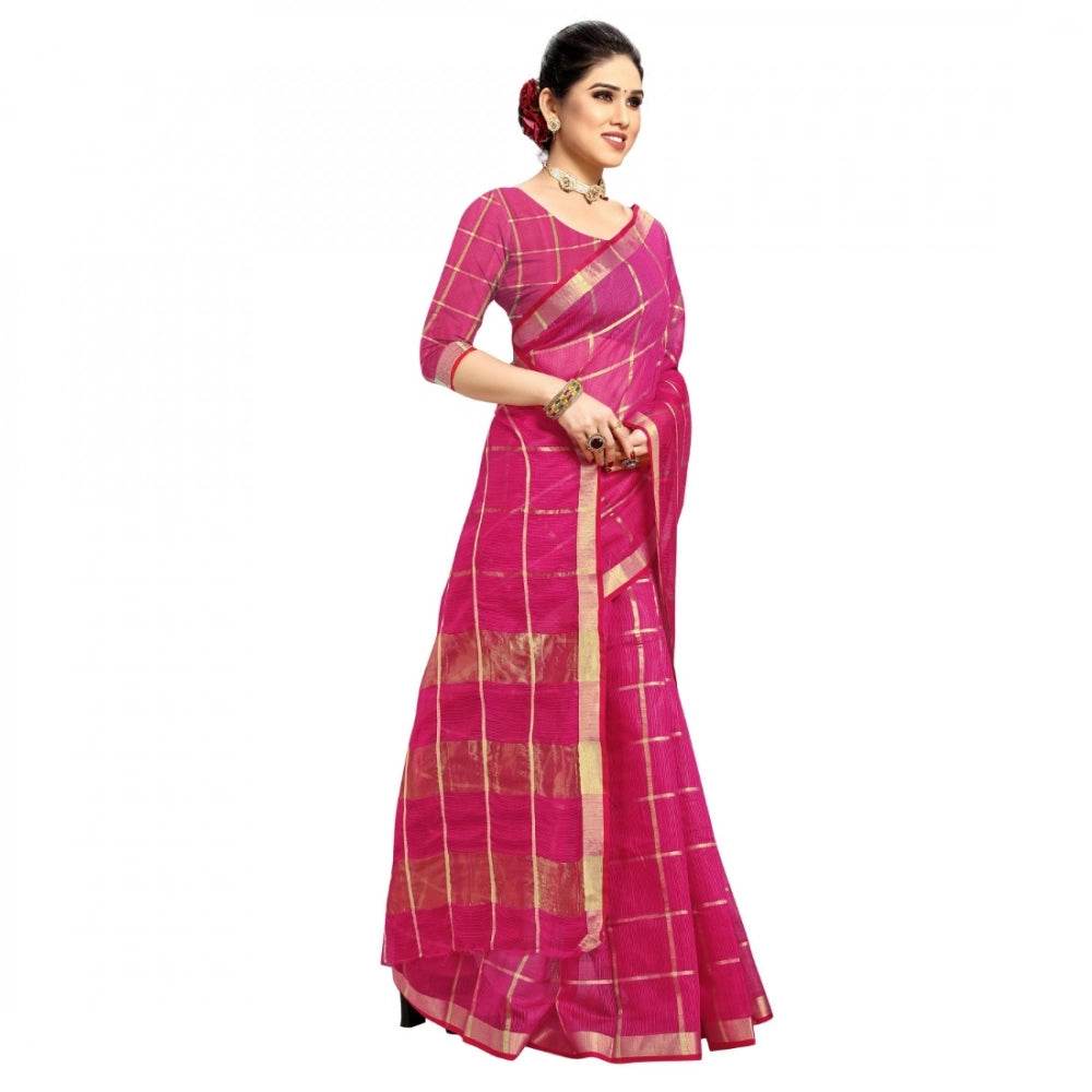 Generic Women's Kota Doria Cotton Checked Saree With Blouse (Rani, 5-6 Mtrs) - MYLUXURY LANE ENTERPRISE