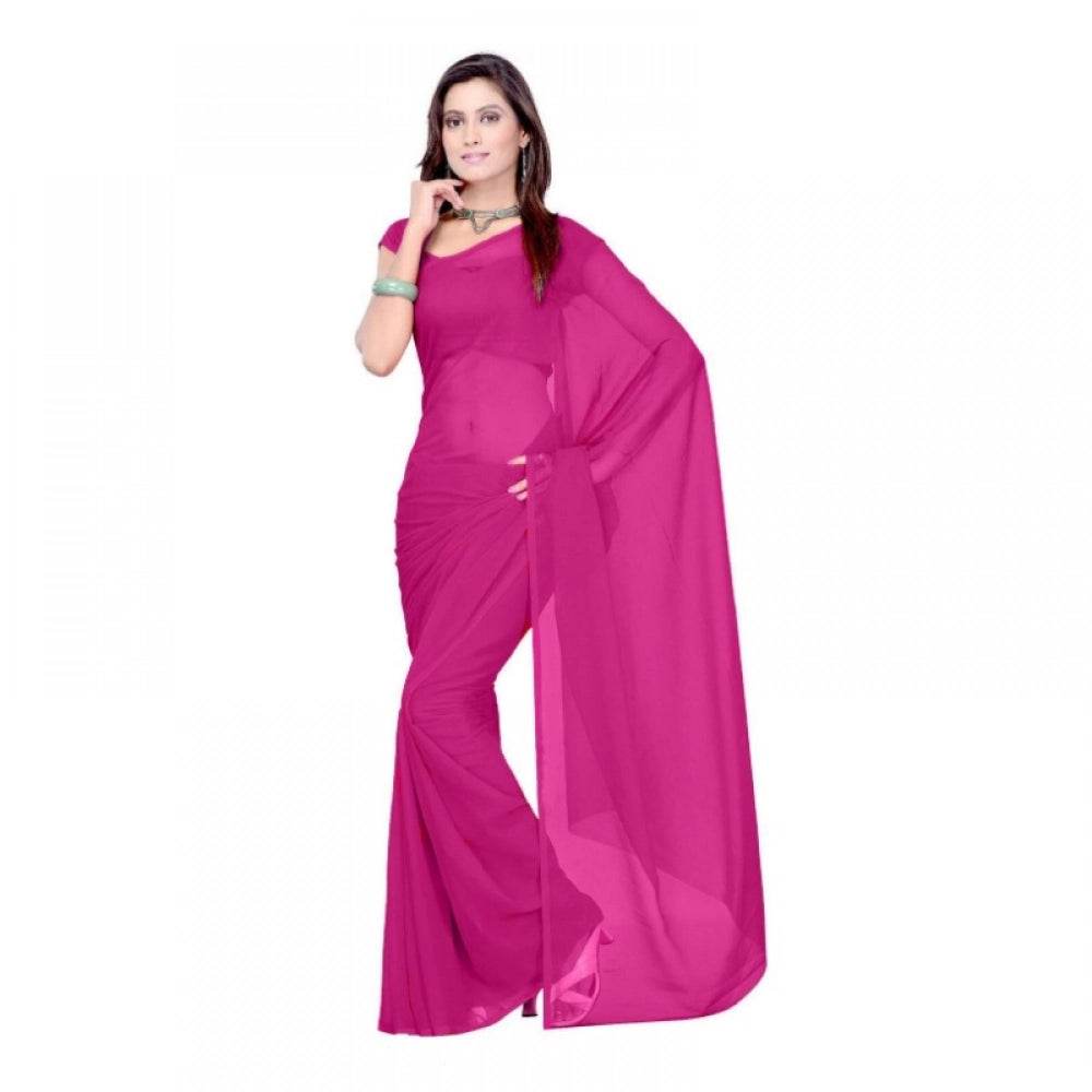Generic Women's Georgette Plain Saree With Blouse (Wine, 5-6 Mtrs) - MYLUXURY LANE ENTERPRISE