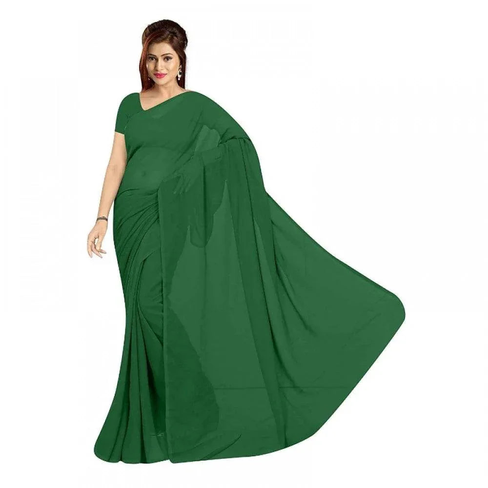 Generic Women's Georgette Plain Saree With Blouse (Dark Green, 5-6 Mtrs) - MYLUXURY LANE ENTERPRISE
