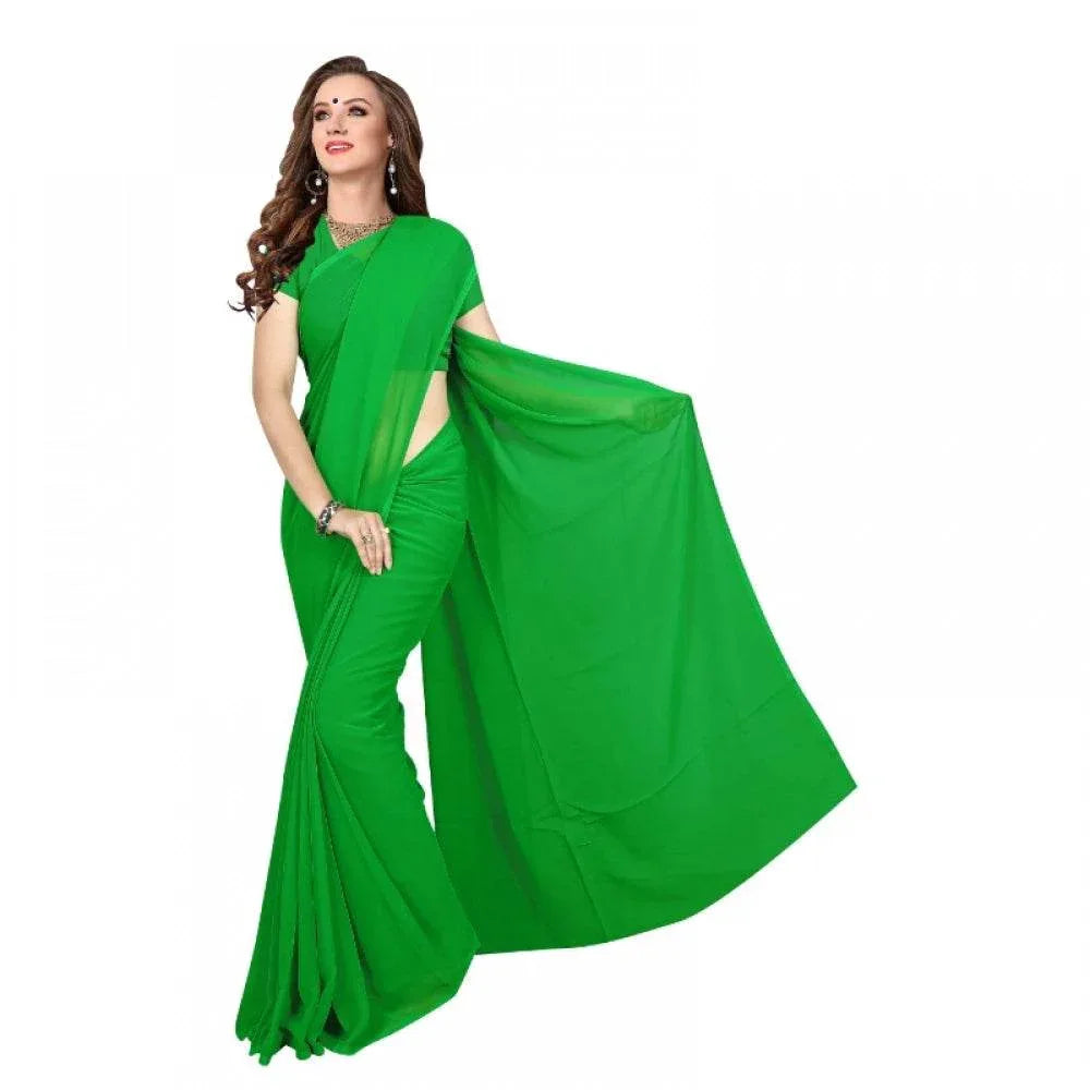 Generic Women's Georgette Plain Saree With Blouse (Dark Green, 5-6 Mtrs) - MYLUXURY LANE ENTERPRISE