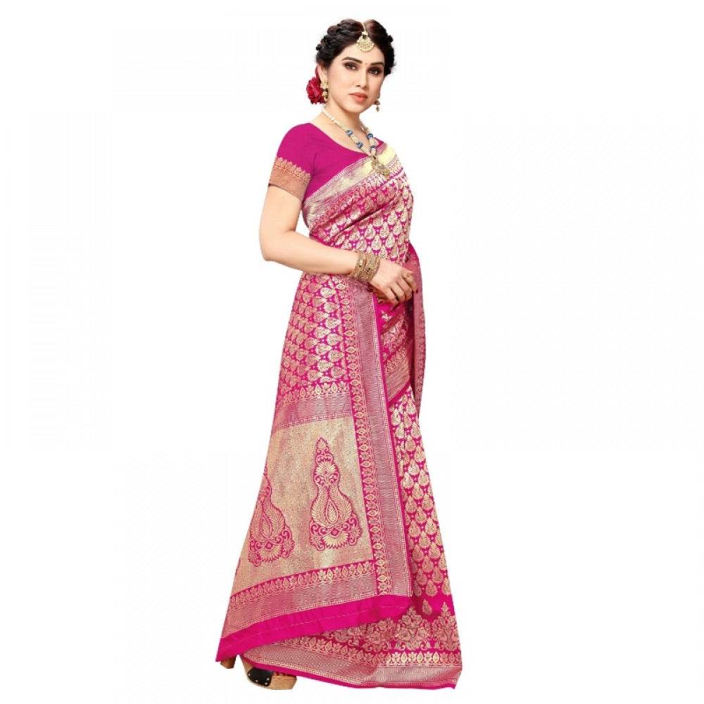 Generic Women's Jacquard Silk Kanjivaram Jacquard Silk Saree With Blouse (Pink, 5-6 Mtrs) - MYLUXURY LANE ENTERPRISE