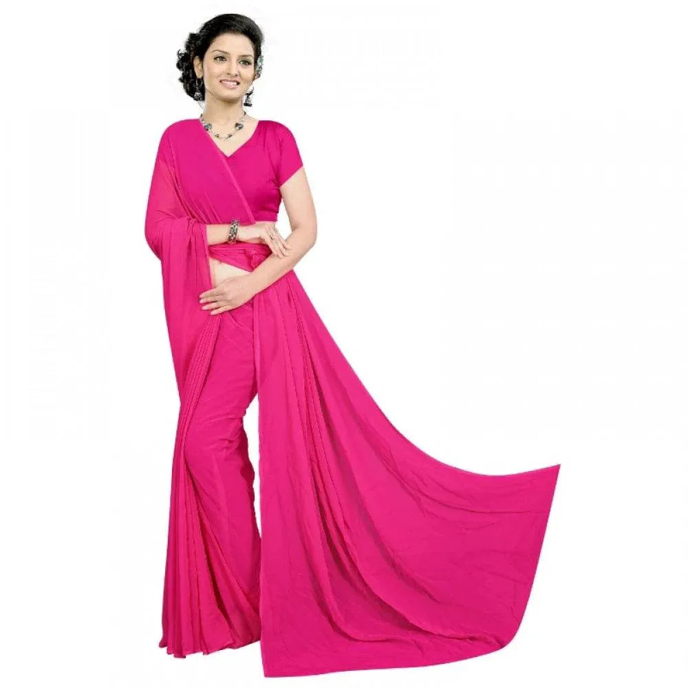 Generic Women's Georgette Plain Saree With Blouse (Pink, 5-6 Mtrs) - MYLUXURY LANE ENTERPRISE