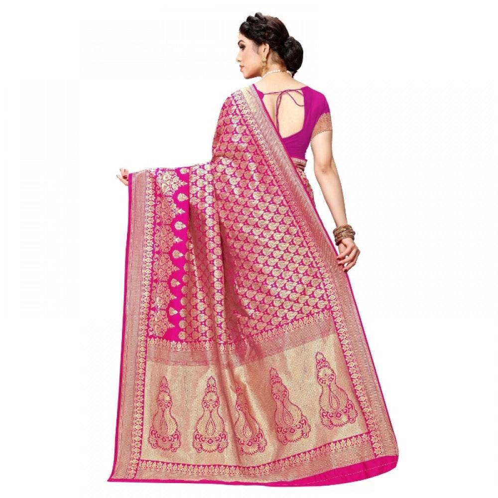 Generic Women's Jacquard Silk Kanjivaram Jacquard Silk Saree With Blouse (Pink, 5-6 Mtrs) - MYLUXURY LANE ENTERPRISE