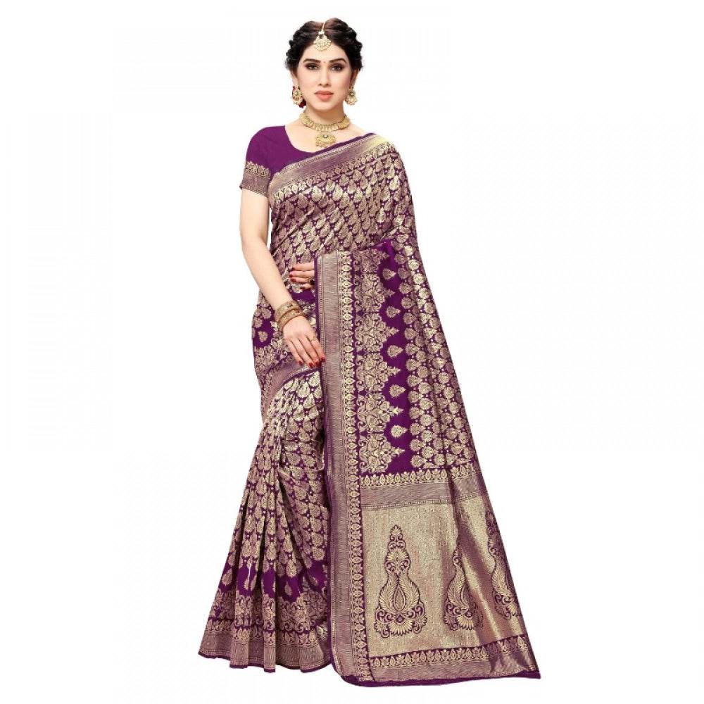 Generic Women's Jacquard Silk Kanjivaram Jacquard Silk Saree With Blouse (Jamli, 5-6 Mtrs) - MYLUXURY LANE ENTERPRISE