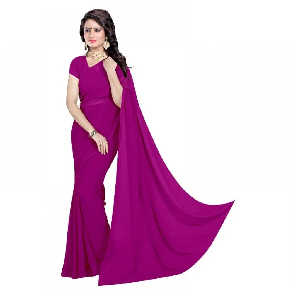 Generic Women's Georgette Plain Saree With Blouse (Jamli, 5-6 Mtrs) - MYLUXURY LANE ENTERPRISE