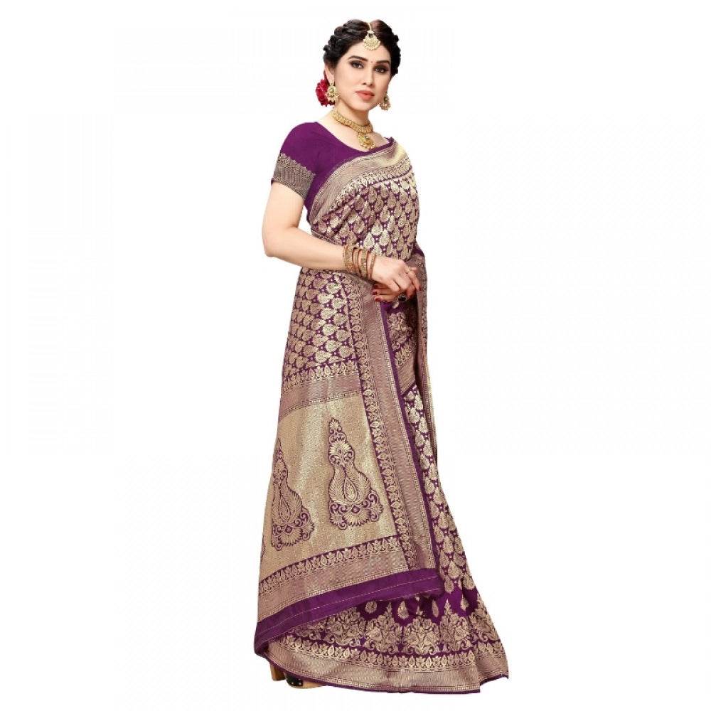 Generic Women's Jacquard Silk Kanjivaram Jacquard Silk Saree With Blouse (Jamli, 5-6 Mtrs) - MYLUXURY LANE ENTERPRISE