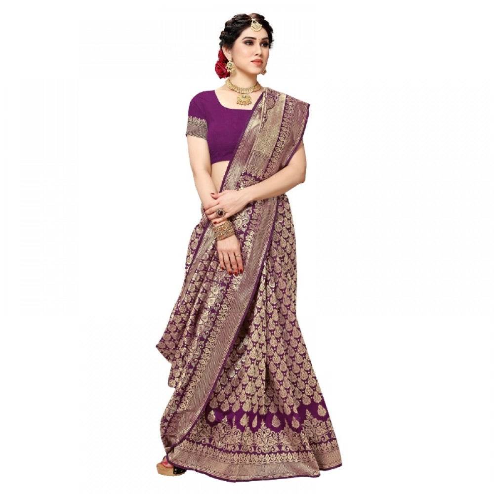Generic Women's Jacquard Silk Kanjivaram Jacquard Silk Saree With Blouse (Jamli, 5-6 Mtrs) - MYLUXURY LANE ENTERPRISE