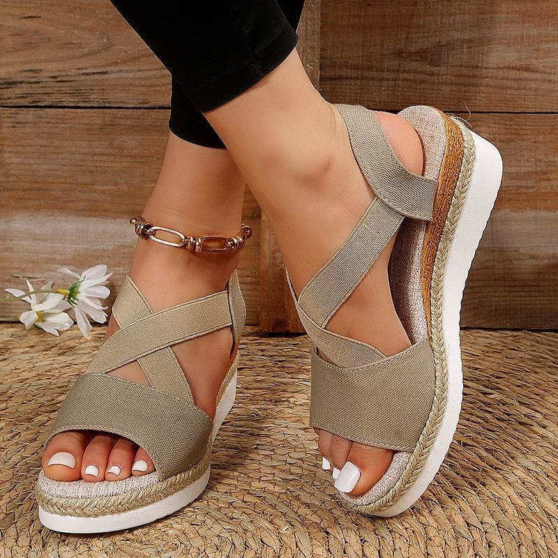 Wedge Sandals For Women Cross-strap Platform Gladiator Hemp Heel Shoes Summer - MYLUXURY LANE ENTERPRISE